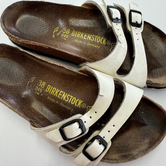 Birkenstock Sandals Womens 38 (7) White Ibiza Birko Flor Slip On Slide Shoes - Picture 6 of 10